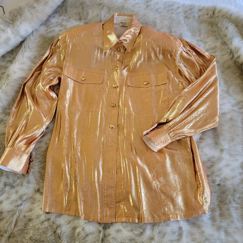 Vintage Escada Blouse. Size 6 US. Shimmery Gold. Great for Holidays!
